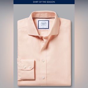 Charles Tyrwhitt Spread Collar Non-Iron Henley Weave Shirt - Peach